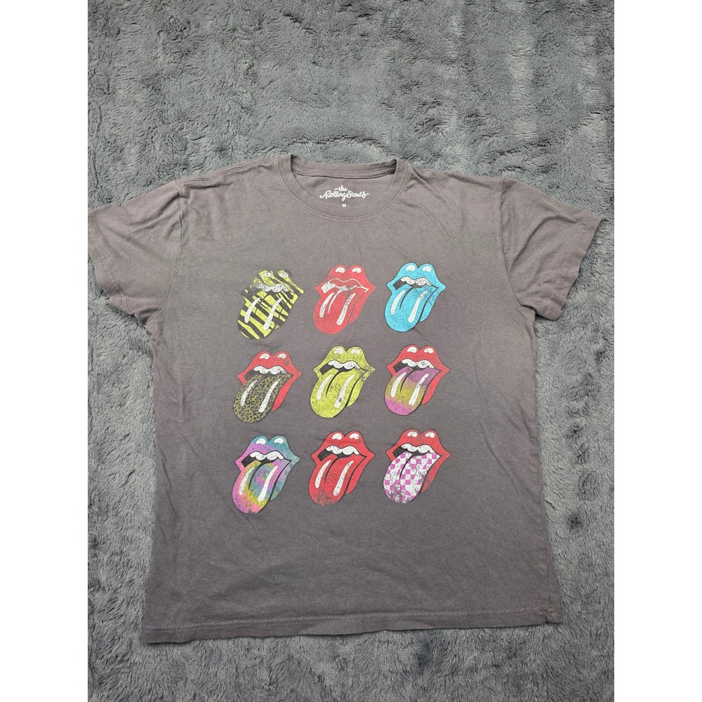 The Rolling Stones Multi Color Tongue Logo Graphic T-Shirt Gray Mens Medium